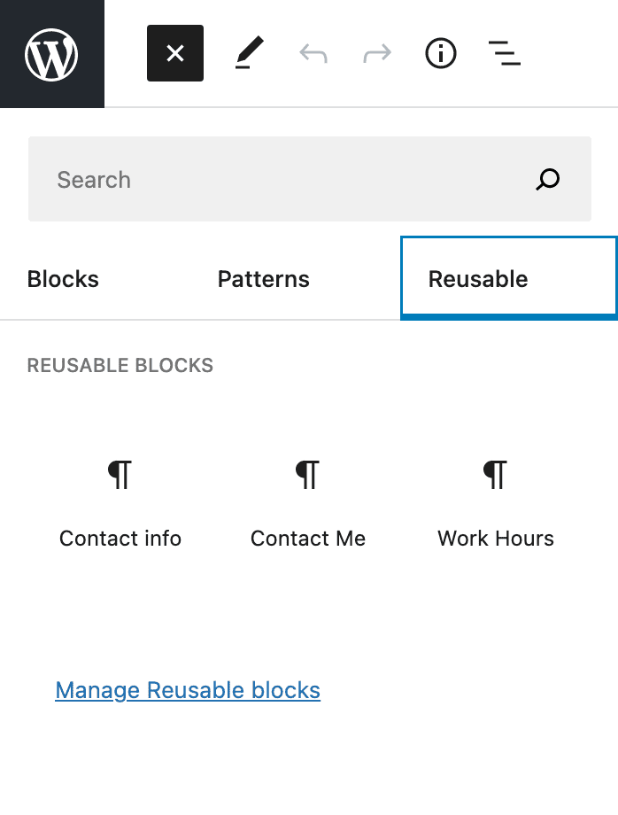 WordPress reusable blocks
