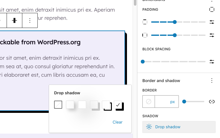 block theme shadows