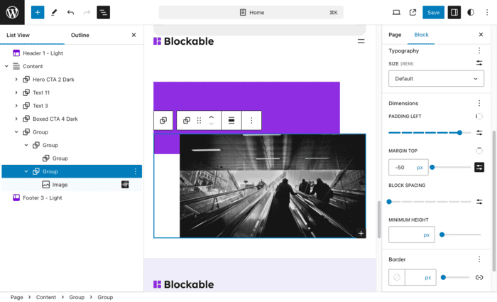 negative margins block themes